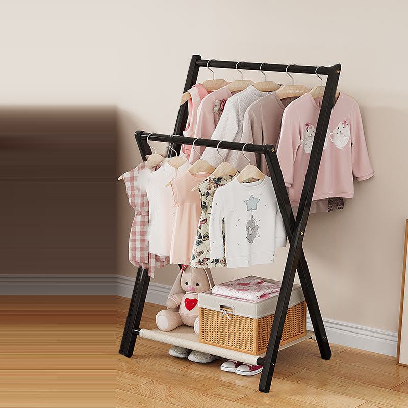 Arbre à vêtements contemporain scandinave rectangulaire en bambou naturel nan en forme de X, pliable, à 3 niveaux pour enfants, pour chambre à coucher 