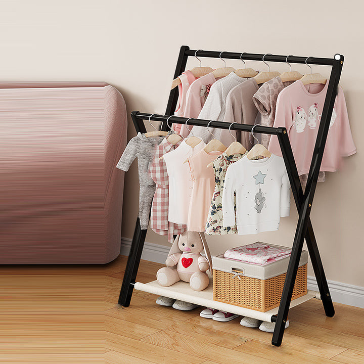 Arbre à vêtements contemporain scandinave rectangulaire en bambou naturel nan en forme de X, pliable, à 3 niveaux pour enfants, pour chambre à coucher 