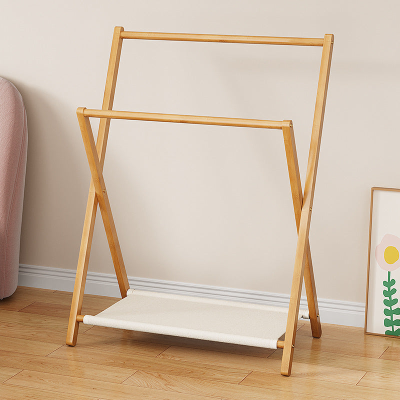 Arbre à vêtements contemporain scandinave rectangulaire en bambou naturel nan en forme de X, pliable, à 3 niveaux pour enfants, pour chambre à coucher 