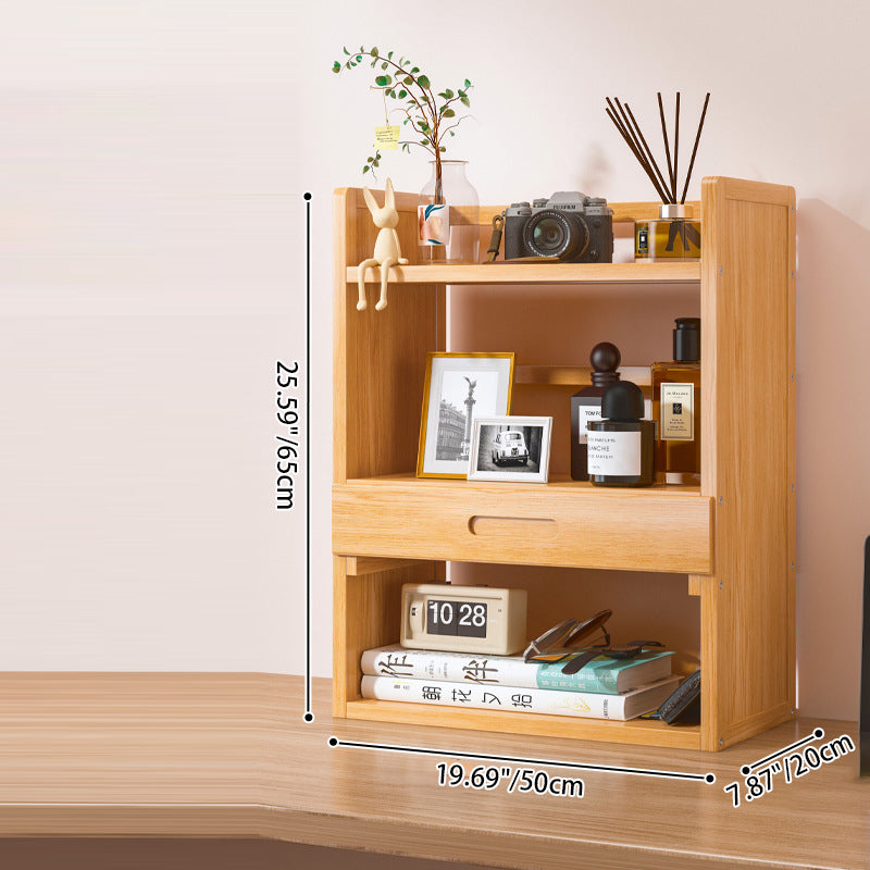 Contemporary Scandinavian Rectangular Nan Bamboo Medium-Density Fiberboard Storage Bookshelf 2/3-Tier 1-Drawer For Bedroom &amp; Study