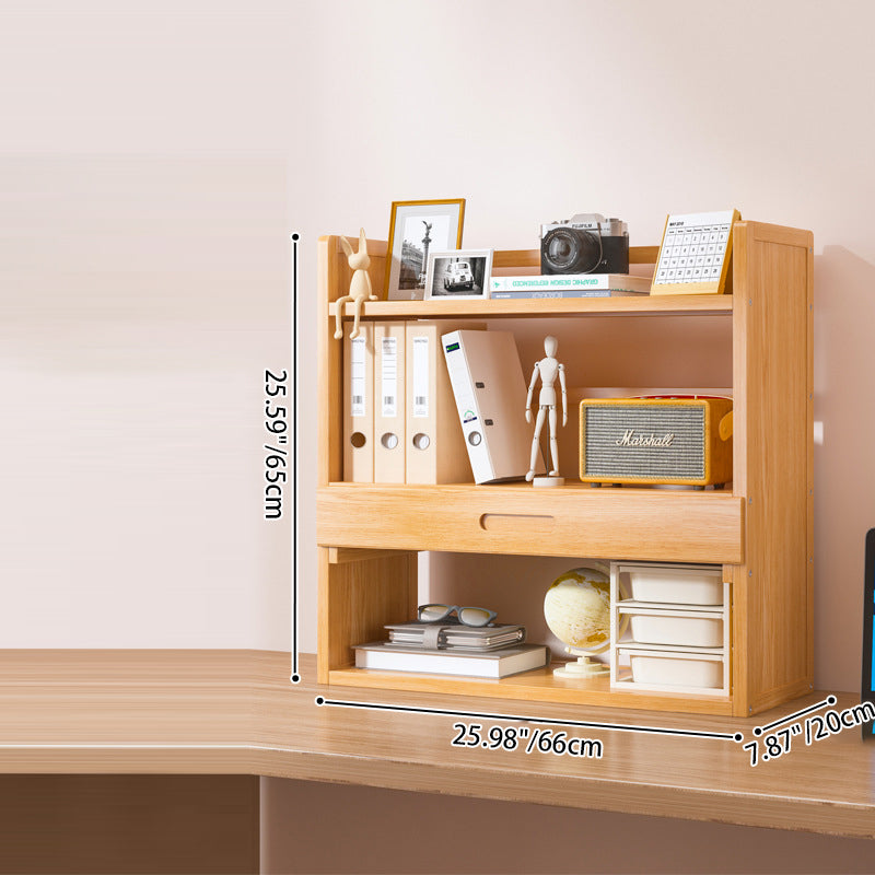 Contemporary Scandinavian Rectangular Nan Bamboo Medium-Density Fiberboard Storage Bookshelf 2/3-Tier 1-Drawer For Bedroom &amp; Study