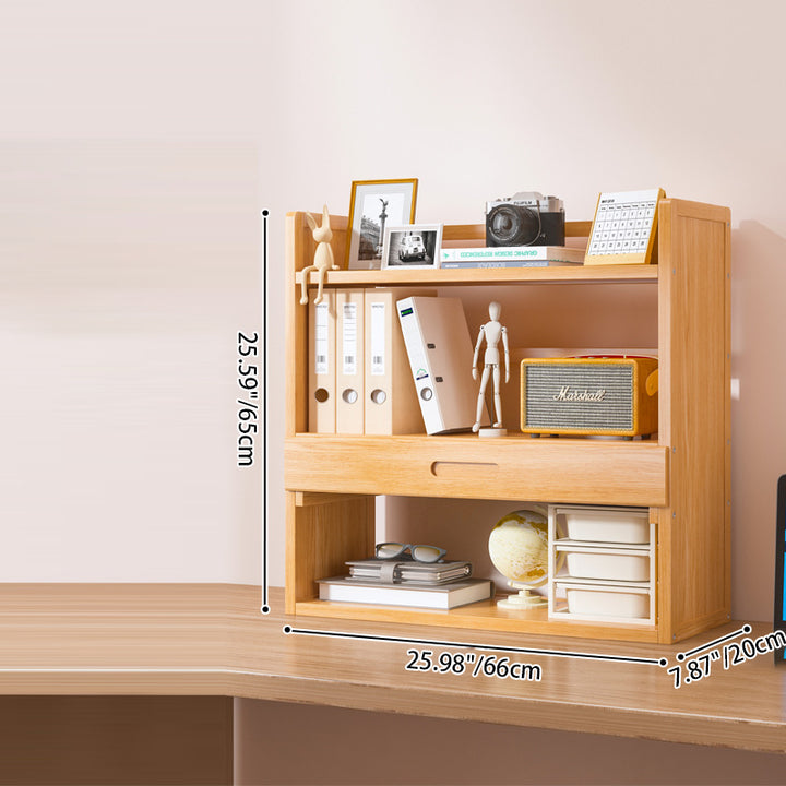 Contemporary Scandinavian Rectangular Nan Bamboo Medium-Density Fiberboard Storage Bookshelf 2/3-Tier 1-Drawer For Bedroom &amp; Study