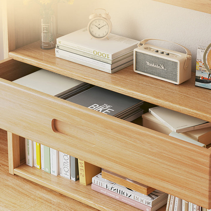 Contemporary Scandinavian Rectangular Nan Bamboo Medium-Density Fiberboard Storage Bookshelf 2/3-Tier 1-Drawer For Bedroom &amp; Study