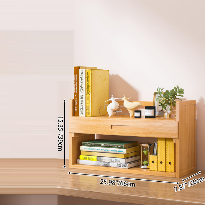Contemporary Scandinavian Rectangular Nan Bamboo Medium-Density Fiberboard Storage Bookshelf 2/3-Tier 1-Drawer For Bedroom &amp; Study