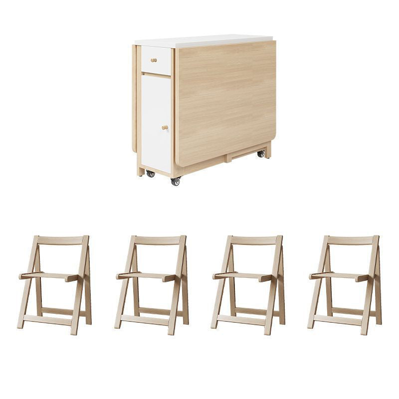 Zeitgenössisches skandinavisches rechteckiges Gummibaumholz Massivholz MDF klappbares Schreibtisch- und Stuhl-Set mit 1 Schublade für Wohnzimmer und Esszimmer 