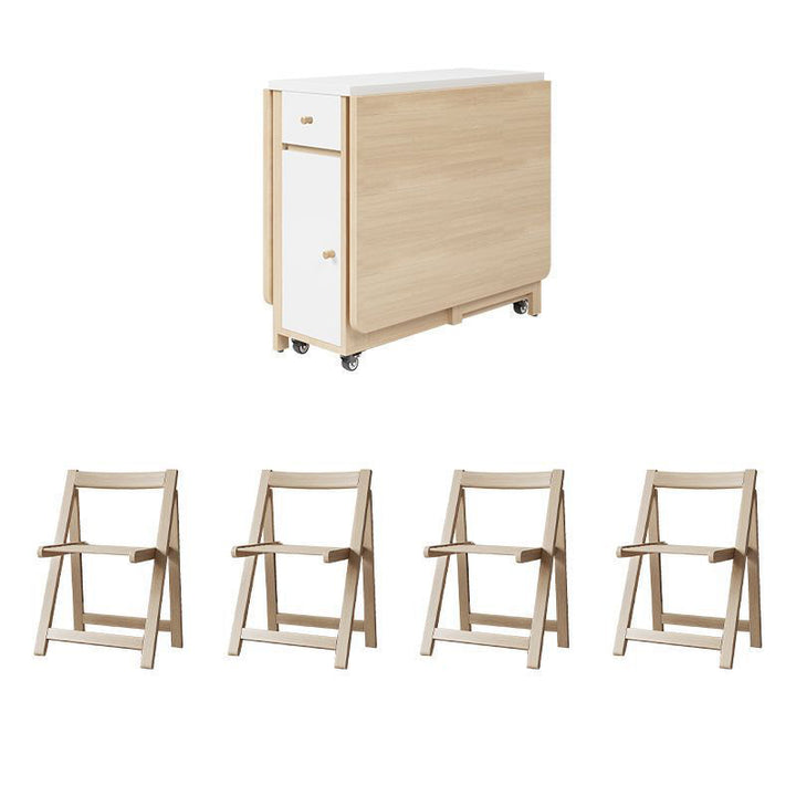 Zeitgenössisches skandinavisches rechteckiges Gummibaumholz Massivholz MDF klappbares Schreibtisch- und Stuhl-Set mit 1 Schublade für Wohnzimmer und Esszimmer 