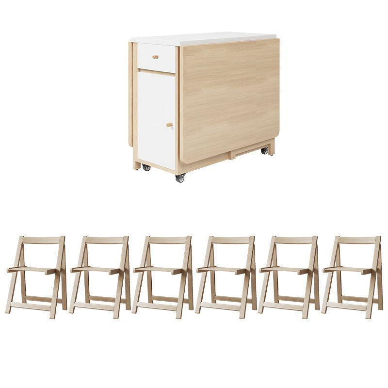 Zeitgenössisches skandinavisches rechteckiges Gummibaumholz Massivholz MDF klappbares Schreibtisch- und Stuhl-Set mit 1 Schublade für Wohnzimmer und Esszimmer 