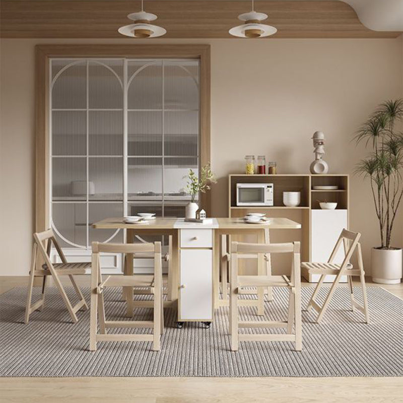 Zeitgenössisches skandinavisches rechteckiges Gummibaumholz Massivholz MDF klappbares Schreibtisch- und Stuhl-Set mit 1 Schublade für Wohnzimmer und Esszimmer 
