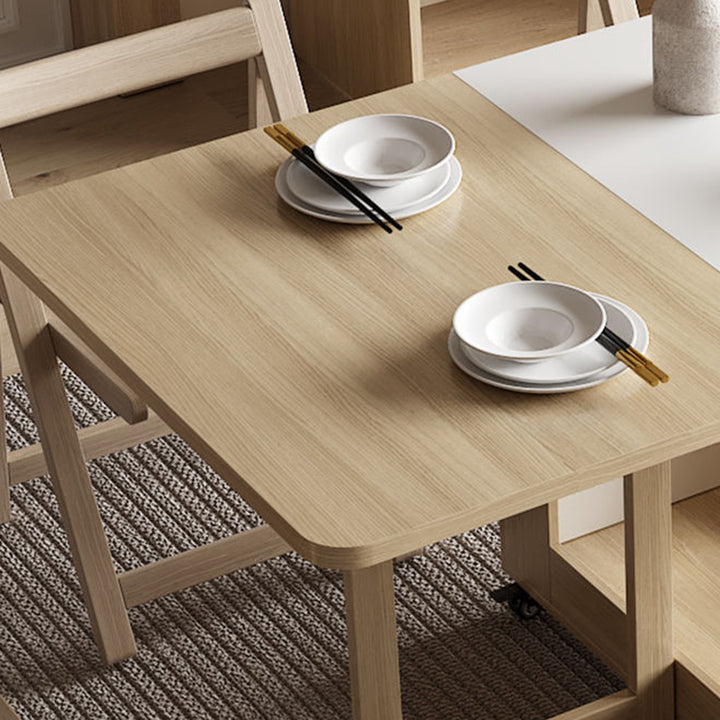 Zeitgenössisches skandinavisches rechteckiges Gummibaumholz Massivholz MDF klappbares Schreibtisch- und Stuhl-Set mit 1 Schublade für Wohnzimmer und Esszimmer 