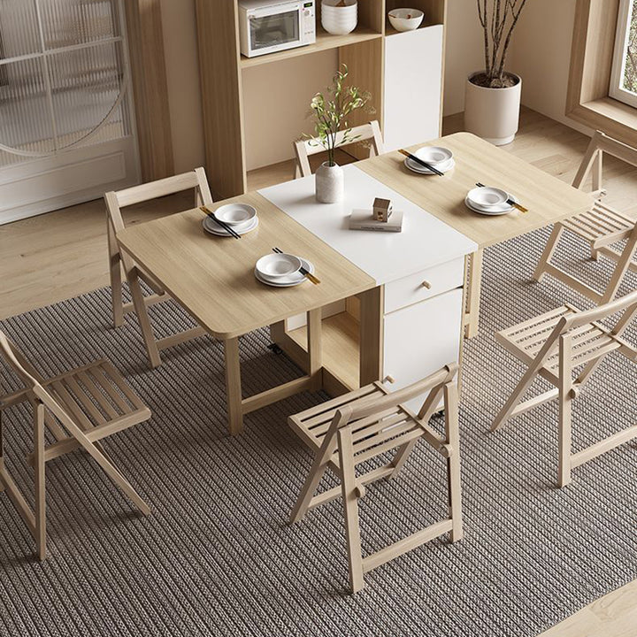 Zeitgenössisches skandinavisches rechteckiges Gummibaumholz Massivholz MDF klappbares Schreibtisch- und Stuhl-Set mit 1 Schublade für Wohnzimmer und Esszimmer 