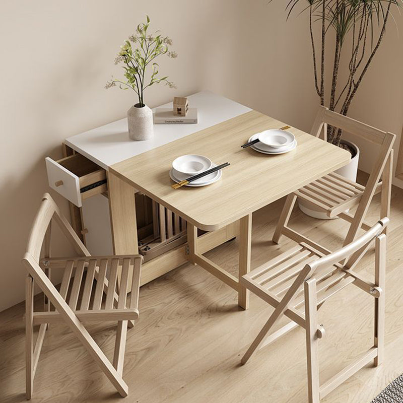 Zeitgenössisches skandinavisches rechteckiges Gummibaumholz Massivholz MDF klappbares Schreibtisch- und Stuhl-Set mit 1 Schublade für Wohnzimmer und Esszimmer 