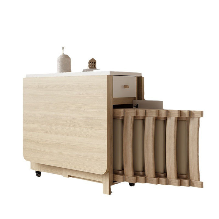 Zeitgenössisches skandinavisches rechteckiges Gummibaumholz Massivholz MDF klappbares Schreibtisch- und Stuhl-Set mit 1 Schublade für Wohnzimmer und Esszimmer 