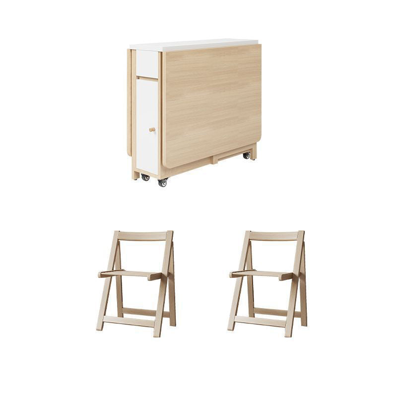 Zeitgenössisches skandinavisches rechteckiges Gummibaumholz Massivholz MDF klappbares Schreibtisch- und Stuhl-Set mit 1 Schublade für Wohnzimmer und Esszimmer 
