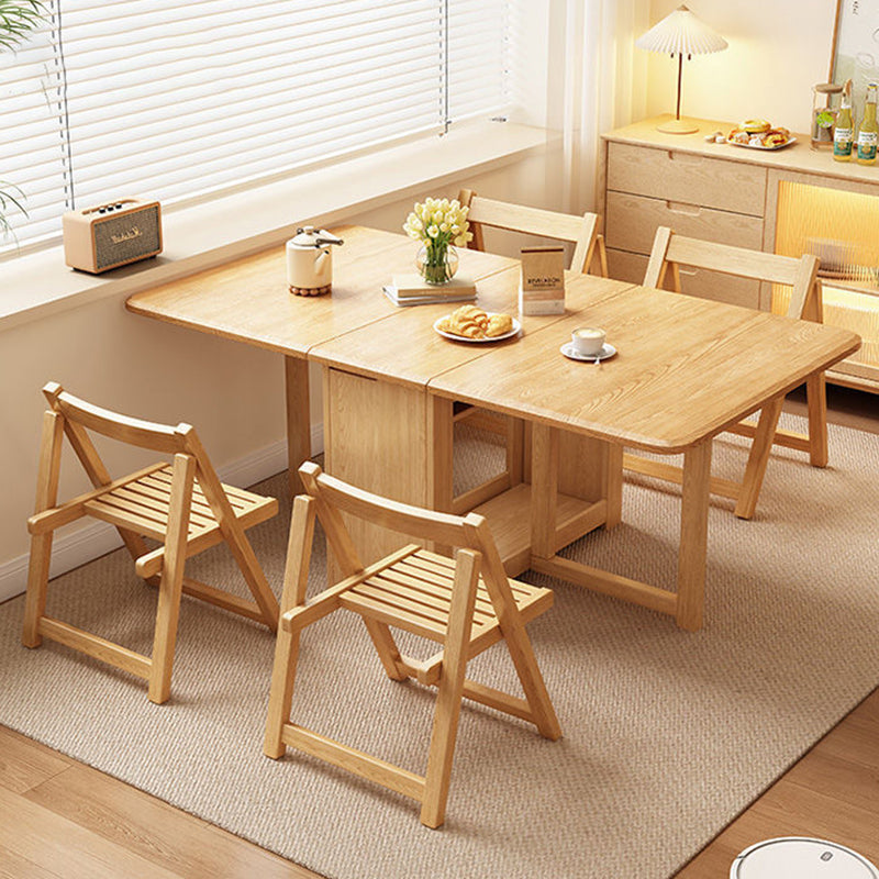 Contemporary Scandinavian Rectangular Rubberwood Plywood Foldable Desk &amp; Chair Set For Living Room &amp; Dining Room