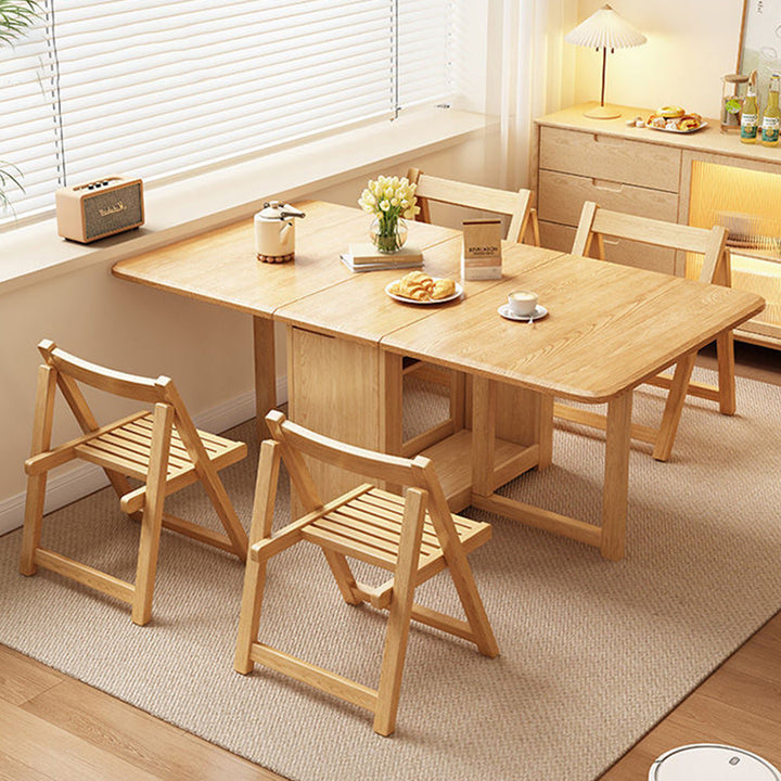 Contemporary Scandinavian Rectangular Rubberwood Plywood Foldable Desk &amp; Chair Set For Living Room &amp; Dining Room
