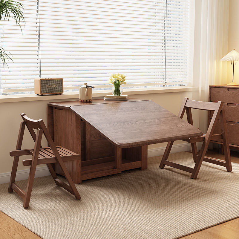 Contemporary Scandinavian Rectangular Rubberwood Plywood Foldable Desk &amp; Chair Set For Living Room &amp; Dining Room