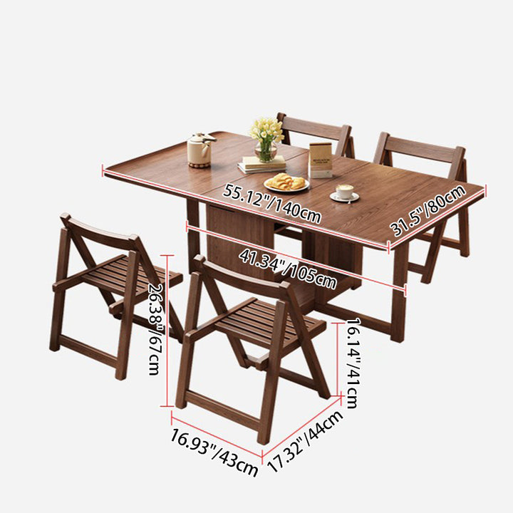 Contemporary Scandinavian Rectangular Rubberwood Plywood Foldable Desk &amp; Chair Set For Living Room &amp; Dining Room