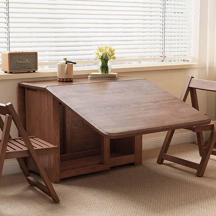 Contemporary Scandinavian Rectangular Rubberwood Plywood Foldable Desk &amp; Chair Set For Living Room &amp; Dining Room