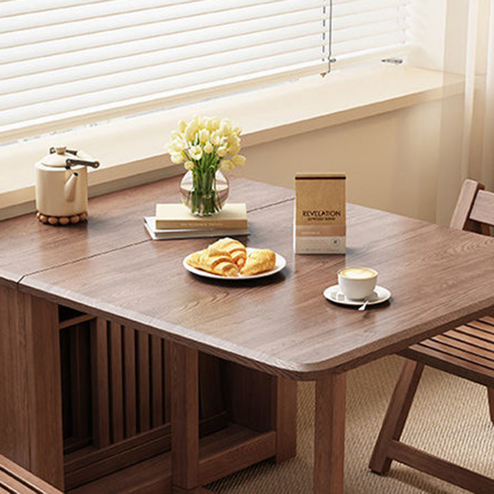 Contemporary Scandinavian Rectangular Rubberwood Plywood Foldable Desk &amp; Chair Set For Living Room &amp; Dining Room