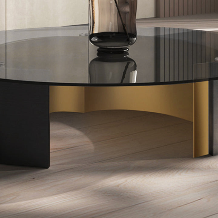 Modern Luxury Round Tempered Glass Stainless Steel Plated Coffee Table For Living Room