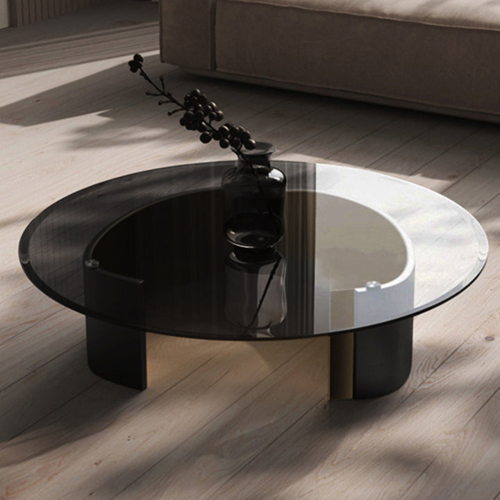 Modern Luxury Round Tempered Glass Stainless Steel Plated Coffee Table For Living Room