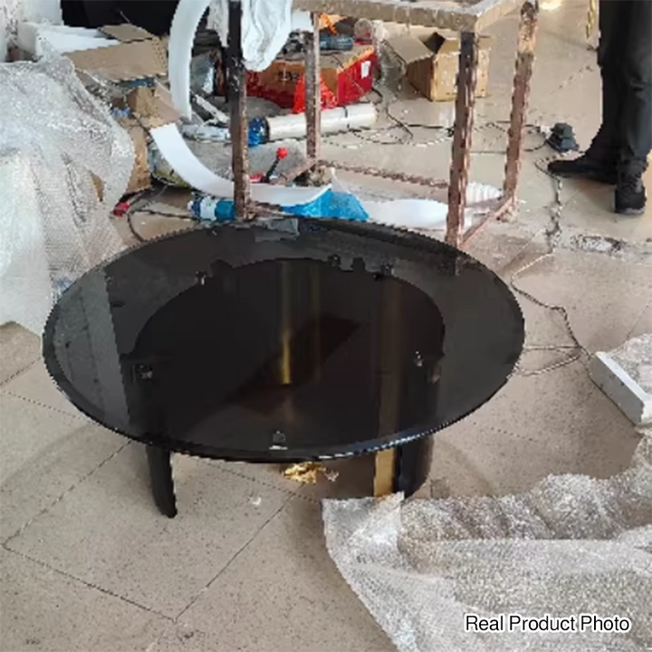 Modern Luxury Round Tempered Glass Stainless Steel Plated Coffee Table For Living Room