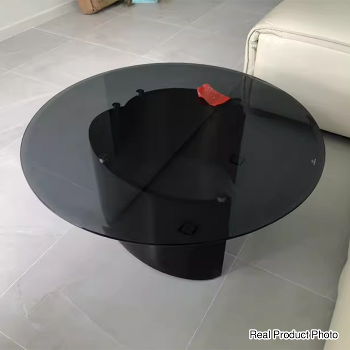 Modern Luxury Round Tempered Glass Stainless Steel Plated Coffee Table For Living Room
