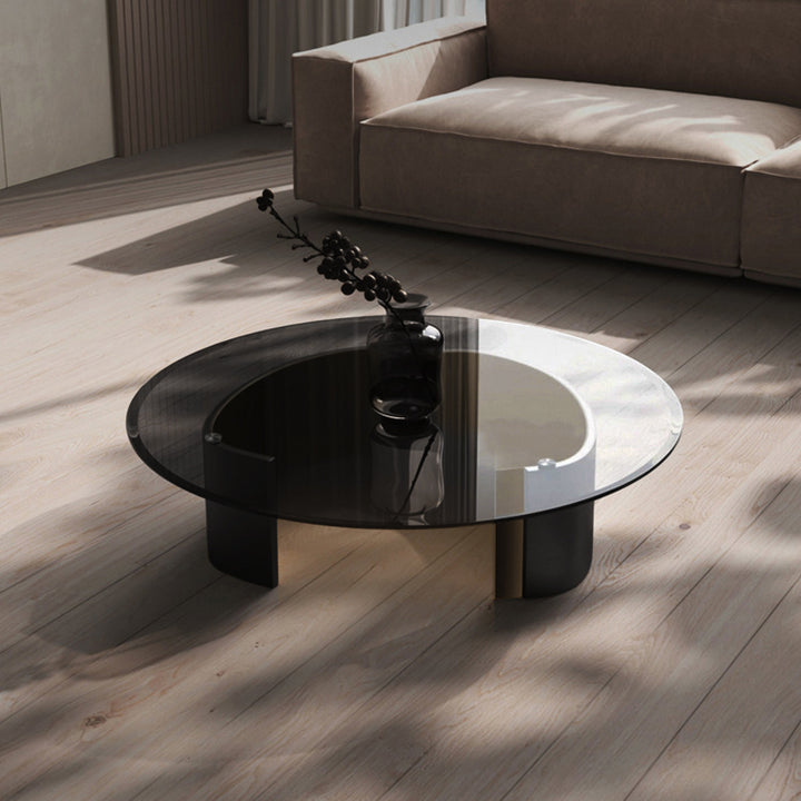 Modern Luxury Round Tempered Glass Stainless Steel Plated Coffee Table For Living Room