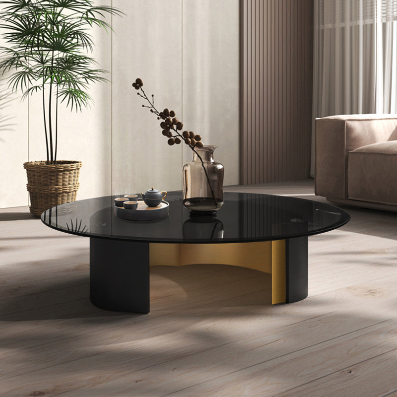 Modern Luxury Round Tempered Glass Stainless Steel Plated Coffee Table For Living Room