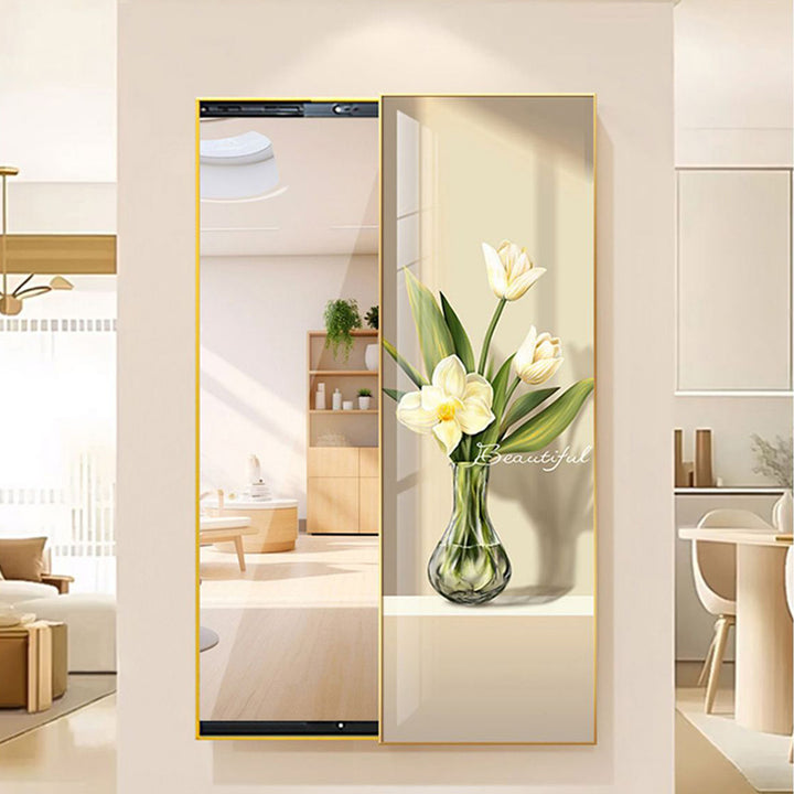 Espejo de longitud completa decorativo contemporáneo de vidrio flotante rectangular PS Push-Slide para sala de estar y entradas 
