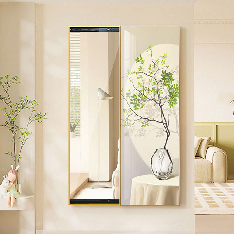 Espejo de longitud completa decorativo contemporáneo de vidrio flotante rectangular PS Push-Slide para sala de estar y entradas 