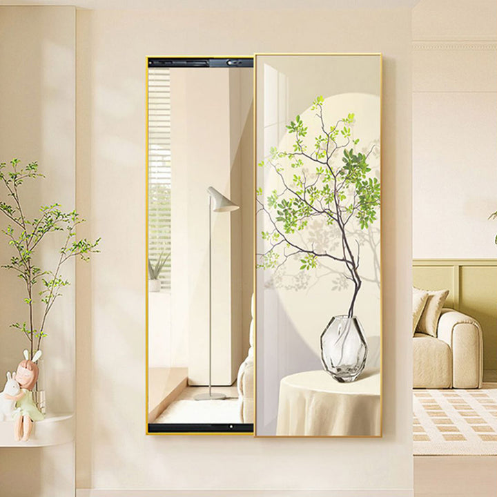 Espejo de longitud completa decorativo contemporáneo de vidrio flotante rectangular PS Push-Slide para sala de estar y entradas 