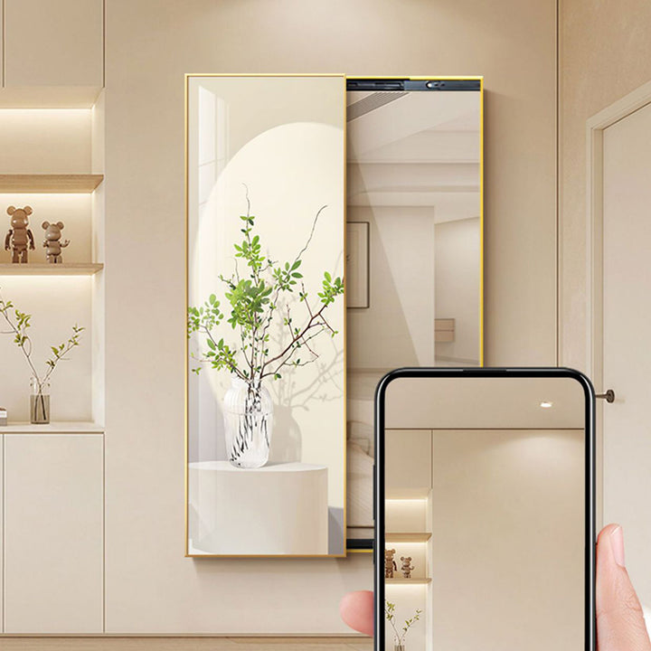 Espejo de longitud completa decorativo contemporáneo de vidrio flotante rectangular PS Push-Slide para sala de estar y entradas 