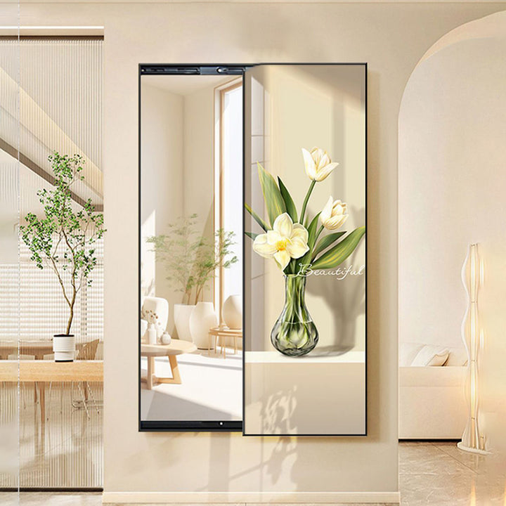 Espejo de longitud completa decorativo contemporáneo de vidrio flotante rectangular PS Push-Slide para sala de estar y entradas 