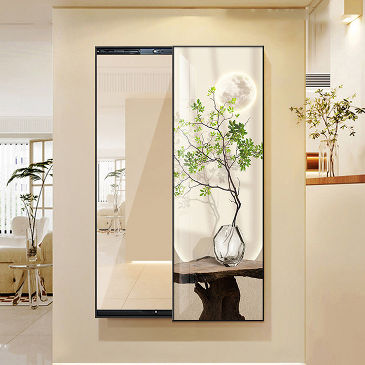 Espejo de longitud completa decorativo contemporáneo de vidrio flotante rectangular PS Push-Slide para sala de estar y entradas 