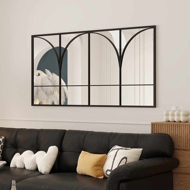 Miroir mural décoratif rectangulaire traditionnel français en fer et verre trempé pour salon 