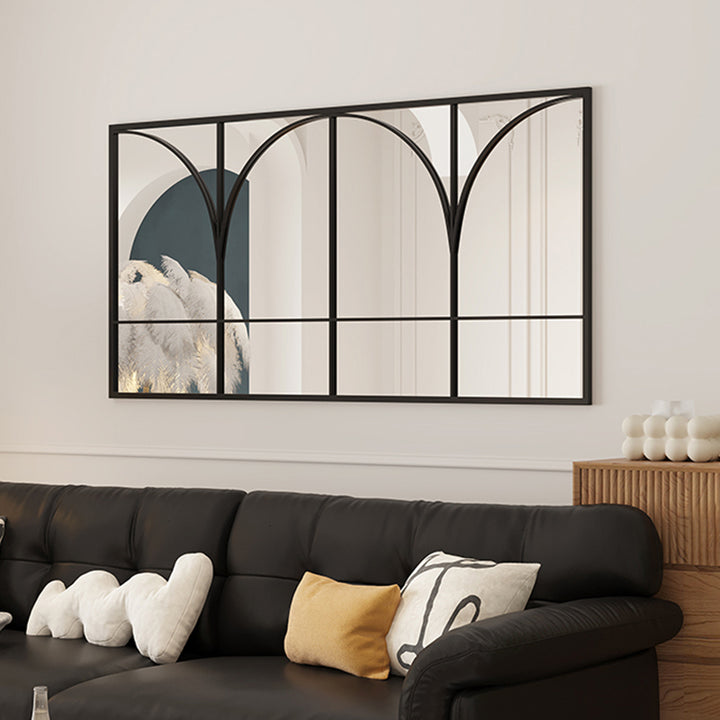 Miroir mural décoratif rectangulaire traditionnel français en fer et verre trempé pour salon 