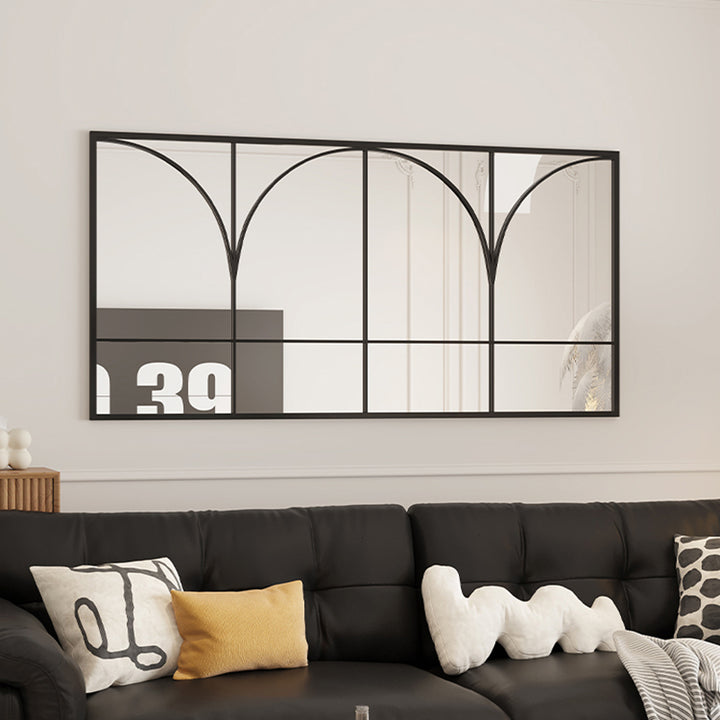 Miroir mural décoratif rectangulaire traditionnel français en fer et verre trempé pour salon 