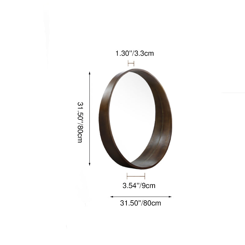 Miroir mural rond contemporain scandinave en bois de pin massif et verre flotté pour chambre à coucher 