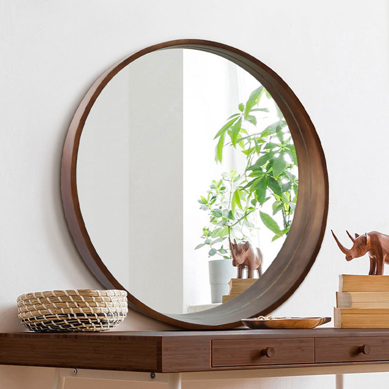 Miroir mural rond contemporain scandinave en bois de pin massif et verre flotté pour chambre à coucher 