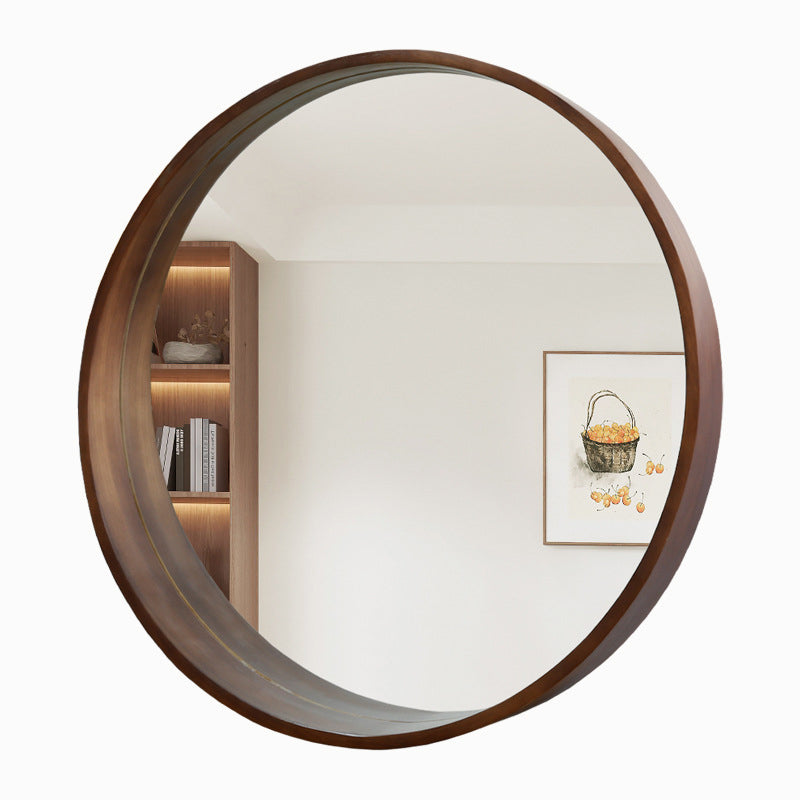 Miroir mural rond contemporain scandinave en bois de pin massif et verre flotté pour chambre à coucher 