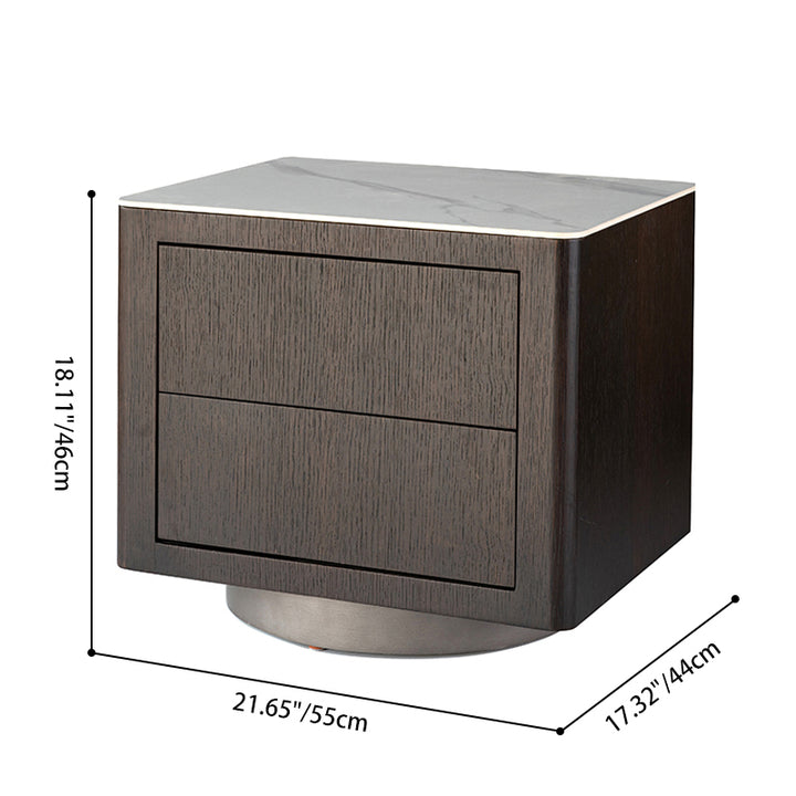 Traditional Vintage Square Nightstand: White Stone Slab-Top Dual-Drawer American-Style Veneered - Solid Wood Texture Bedside Table For Bedroom