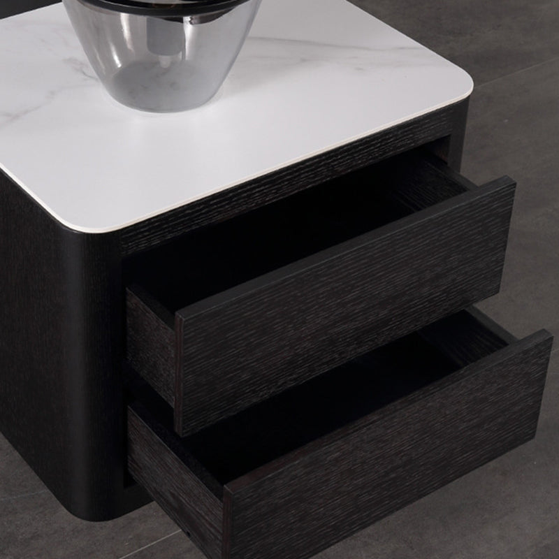 Traditional Vintage Square Nightstand: White Stone Slab-Top Dual-Drawer American-Style Veneered - Solid Wood Texture Bedside Table For Bedroom