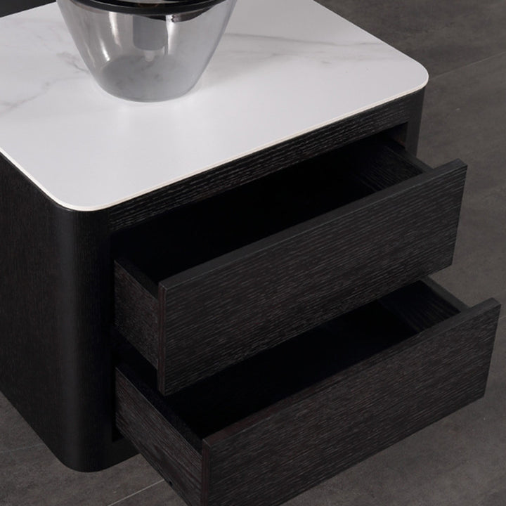 Traditional Vintage Square Nightstand: White Stone Slab-Top Dual-Drawer American-Style Veneered - Solid Wood Texture Bedside Table For Bedroom