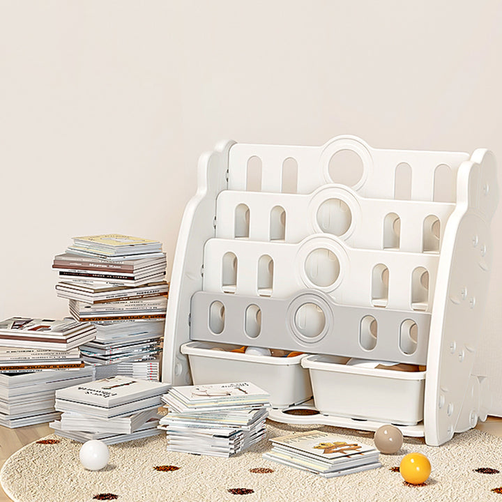 Zeitgenössisches kreatives rechteckiges karottenförmiges HDPE-Kinder-Desktop-Bücherregal 4/5-Etagen für Schlafzimmer &amp; Studium 