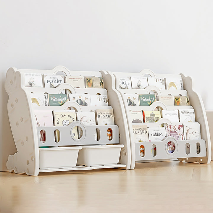 Zeitgenössisches kreatives rechteckiges karottenförmiges HDPE-Kinder-Desktop-Bücherregal 4/5-Etagen für Schlafzimmer &amp; Studium 