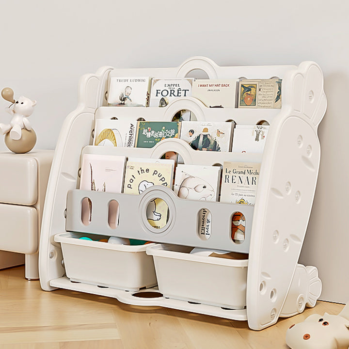 Zeitgenössisches kreatives rechteckiges karottenförmiges HDPE-Kinder-Desktop-Bücherregal 4/5-Etagen für Schlafzimmer &amp; Studium 