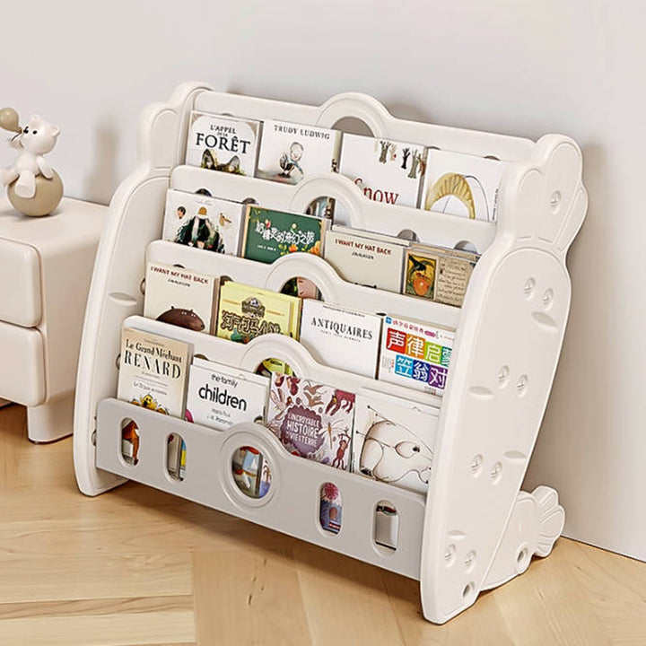 Zeitgenössisches kreatives rechteckiges karottenförmiges HDPE-Kinder-Desktop-Bücherregal 4/5-Etagen für Schlafzimmer &amp; Studium 