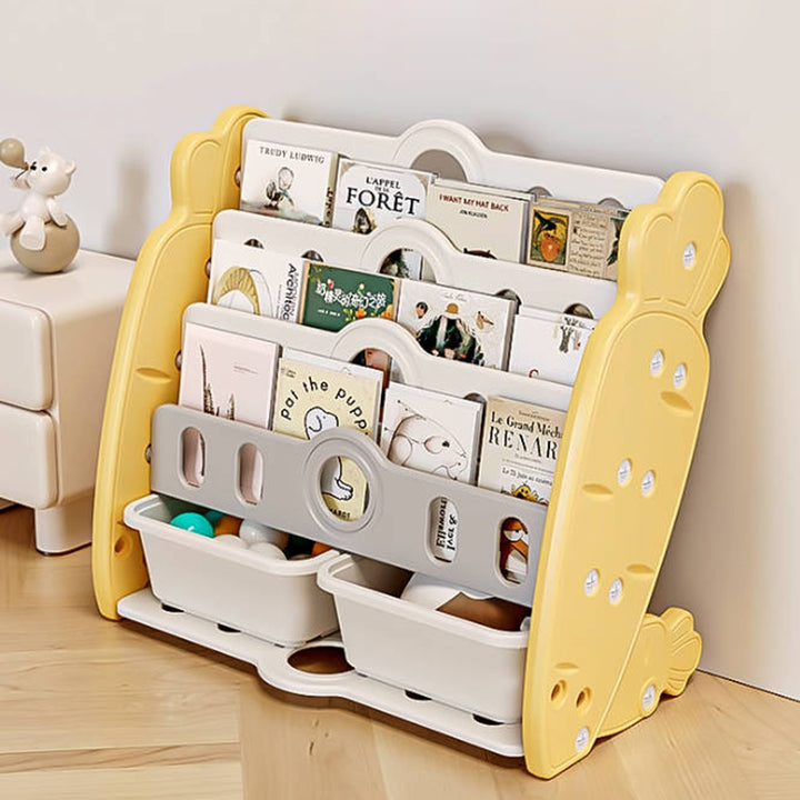 Zeitgenössisches kreatives rechteckiges karottenförmiges HDPE-Kinder-Desktop-Bücherregal 4/5-Etagen für Schlafzimmer &amp; Studium 
