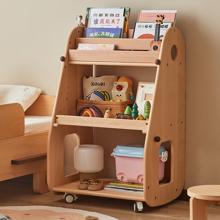 Contemporary Creative Rectangular Beech Wood Solid Wood Kids Storage Bookshelf 3-Tier For Bedroom & Living Room